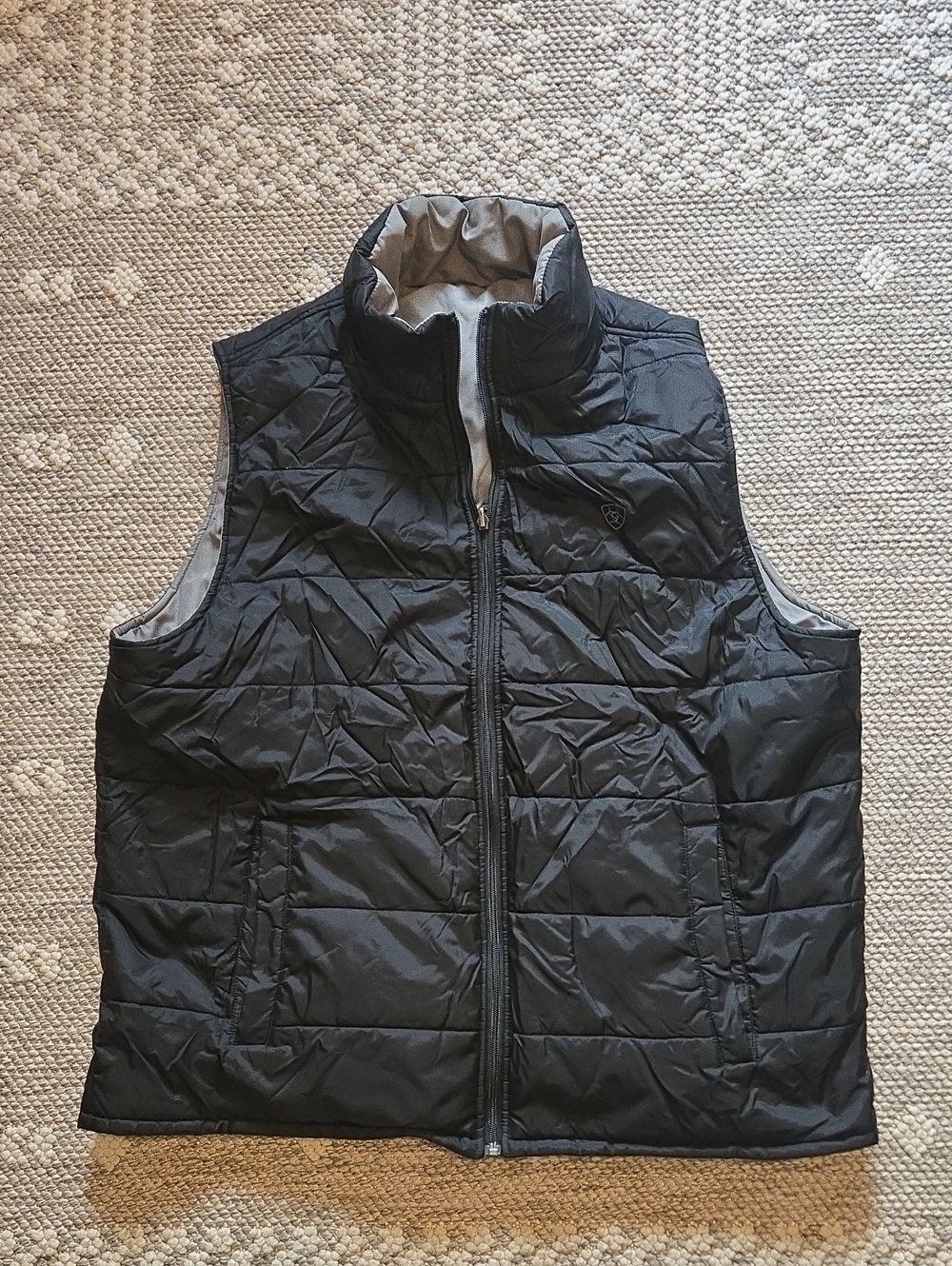 Ariat Mens Zip Puffer Vest - XXL Reversible Black & Grey EUC